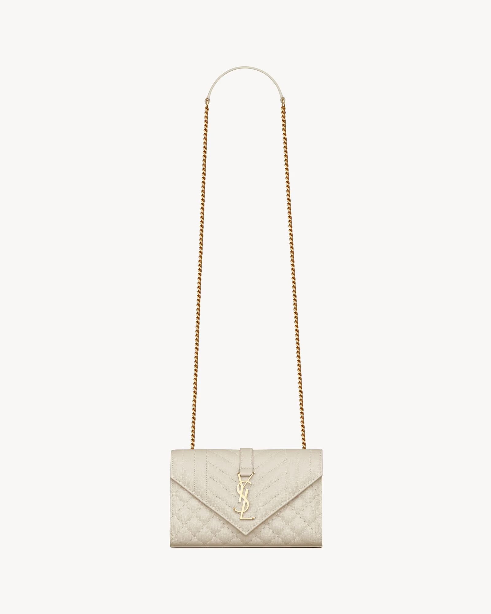 YSL ENVELOPE SMALL IN QUILTED GRAIN DE POUDRE EMBOSSED LEATHER